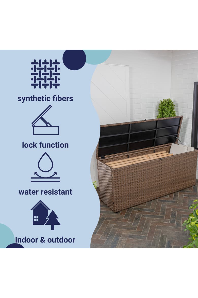 Nino Modern Minimalist Outdoor Faux Wicker Deck and Patio Storage Box, Alternate, color, Brown