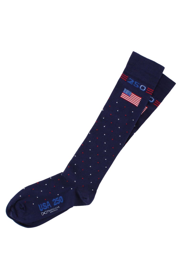Founders 250 Polka Dot Over The Calf Mercerized Cotton Socks, Alternate, color, Navy Blue with Polka Dots