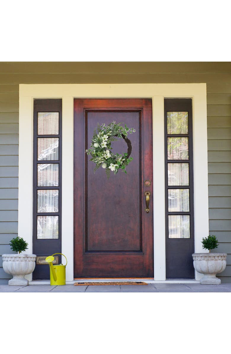 Northlight Hellebores and Ivy Artificial Spring Floral Wreath, 24-Inch, Alternate, color, Green