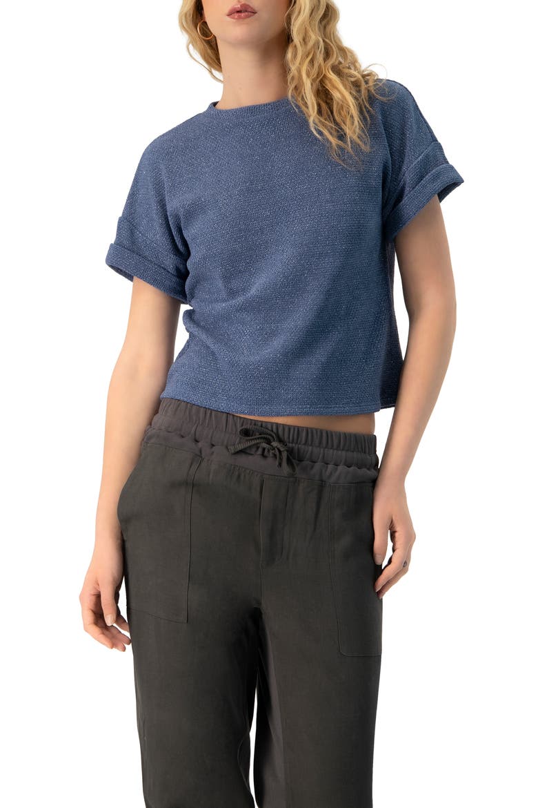 Straight Knit Blouse with Crew Neck, Main, color, Blue