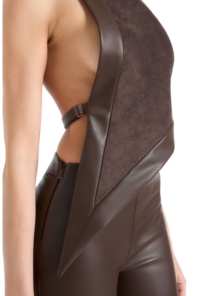 Suede & Leather Asymmetric Backless Top, Alternate, color, Brown