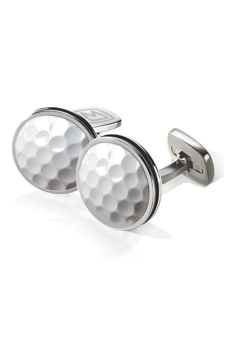 Golf Ball Cuff Links, Main, color, STAINLESS STEEL/ WHITE