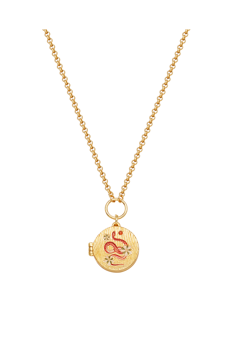 Snake & Blossom Locket Necklace, Alternate, color, Gold