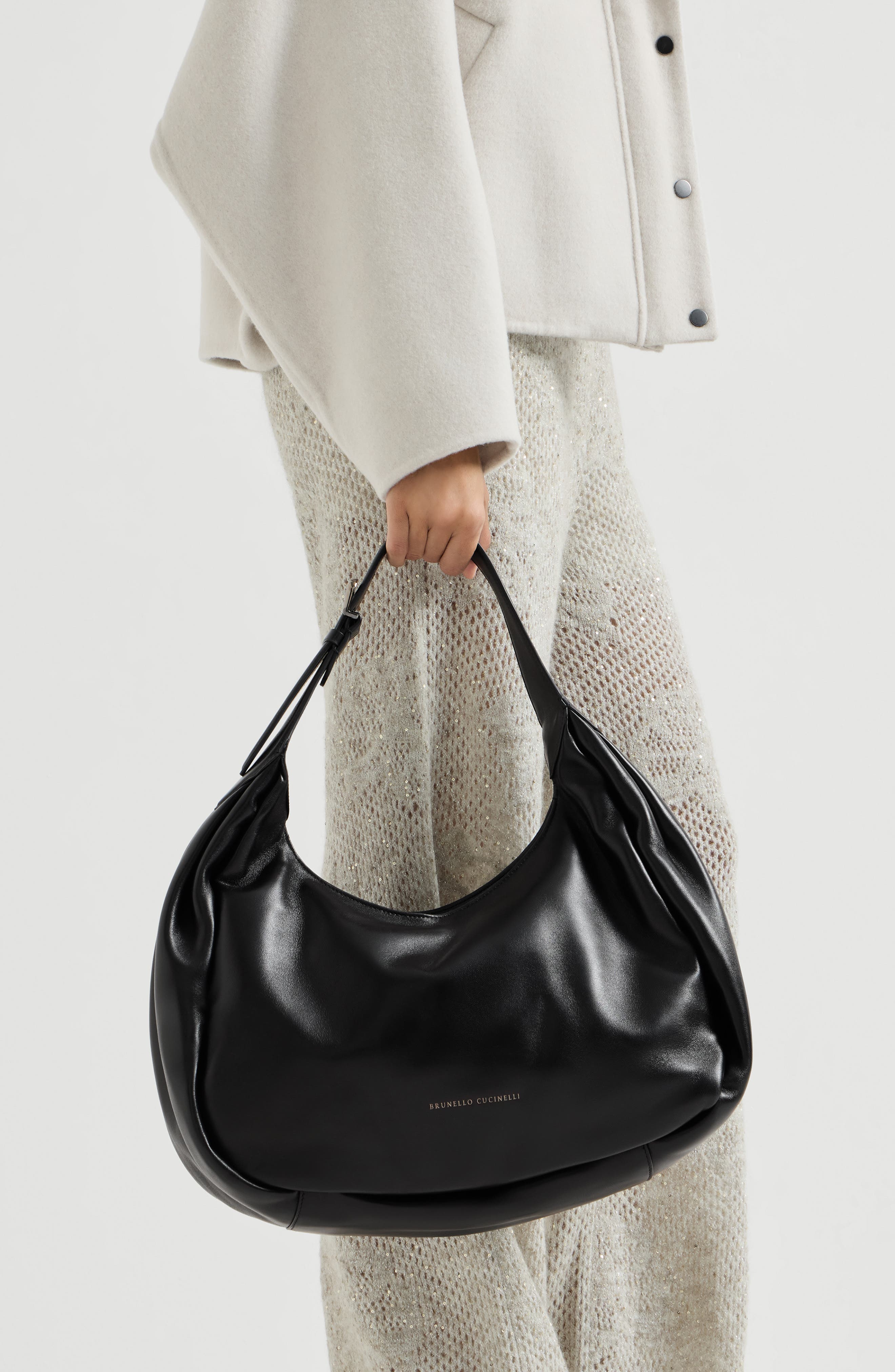 Boule hobo bag in nappa leather, Alternate, color, Black