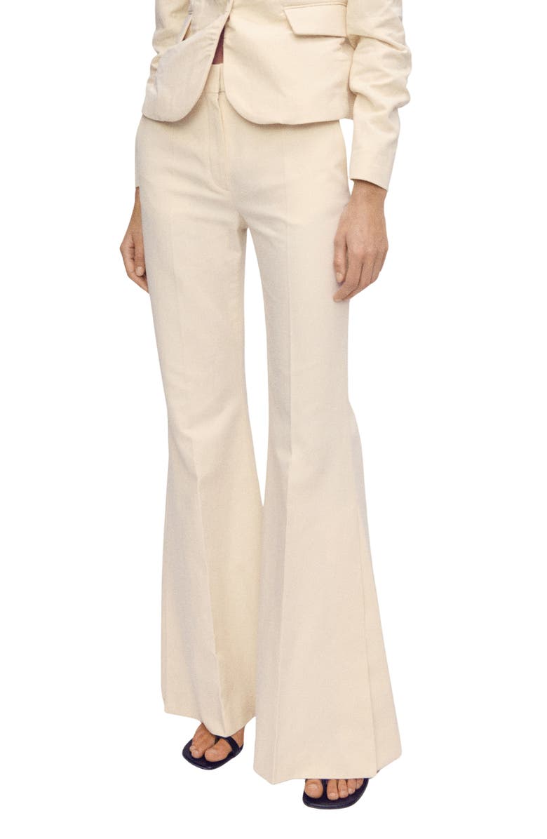 MANGO Cotton & Linen Flare Pants, Main, color, Ecru