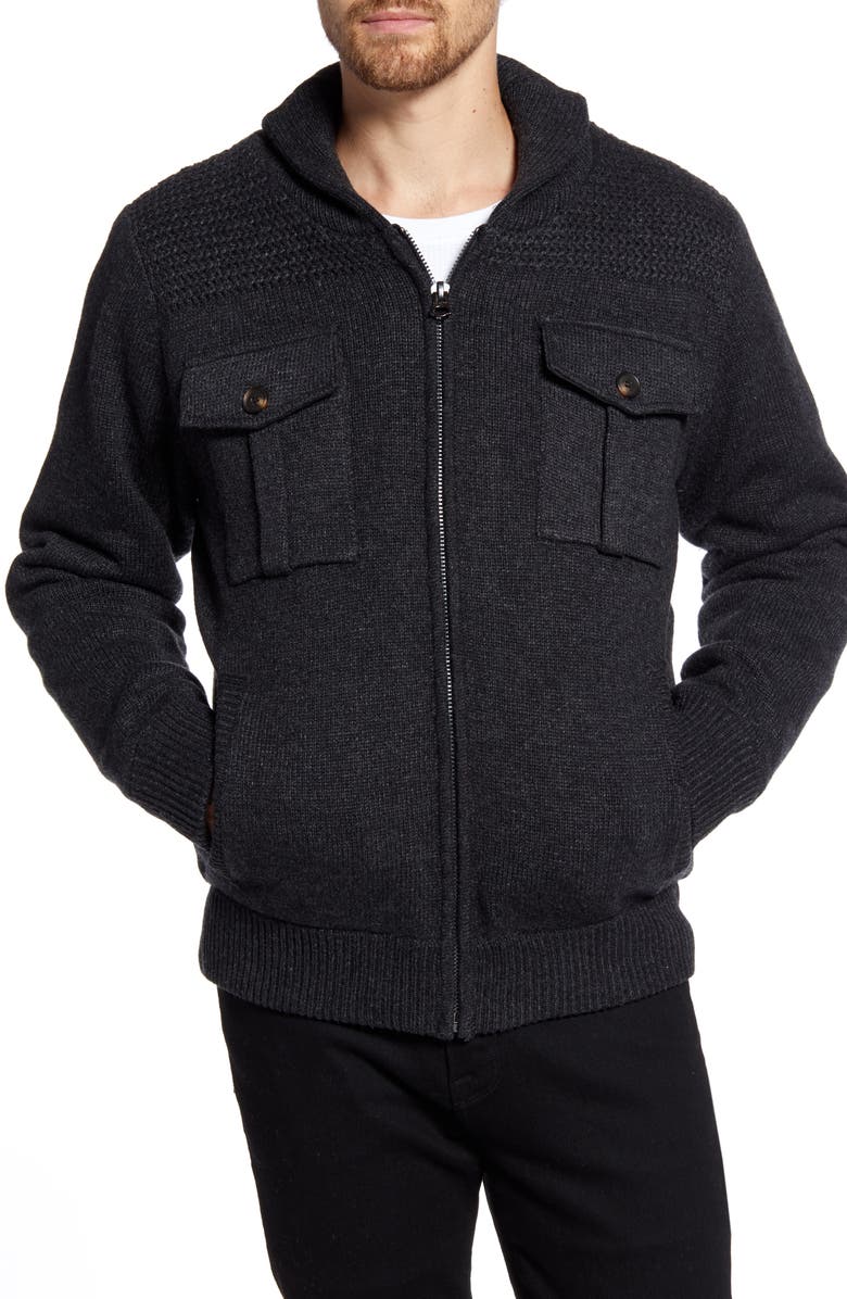 Schott NYC Wool Blend Zip Cardigan, Alternate, color, 
