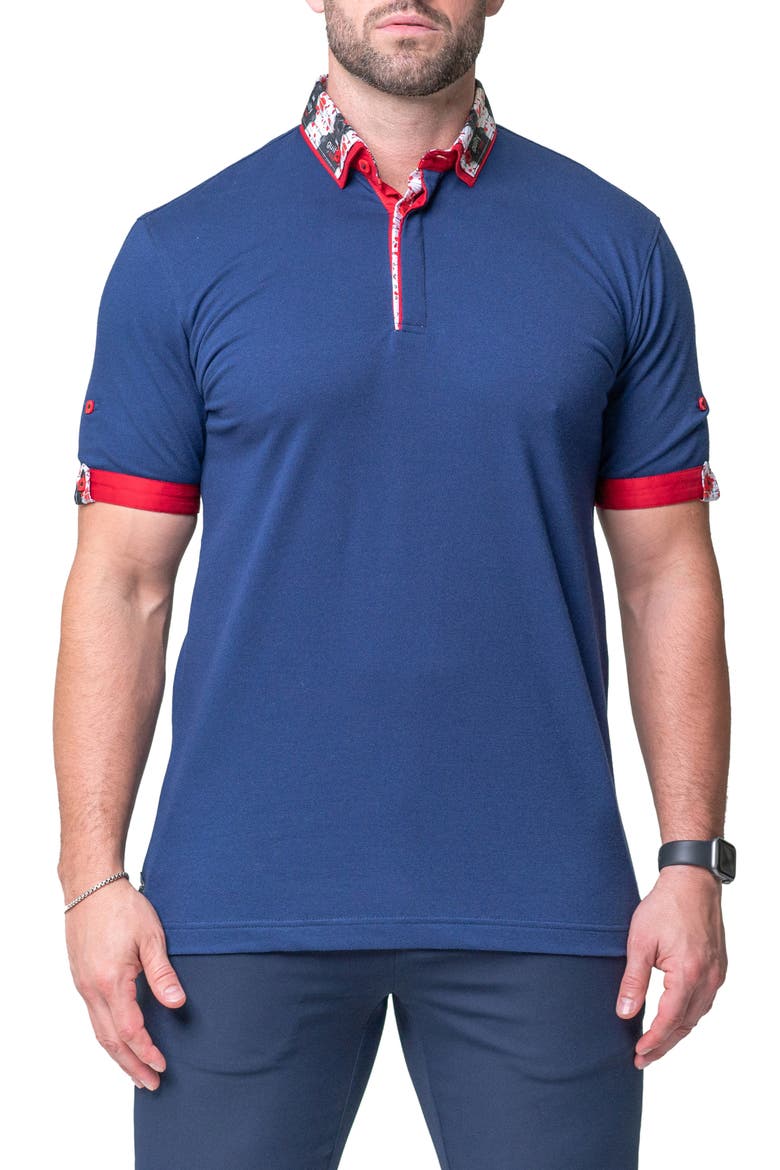 Mozartsolidguilty Blue Piqué Button-Down Polo, Main, color, BLUE