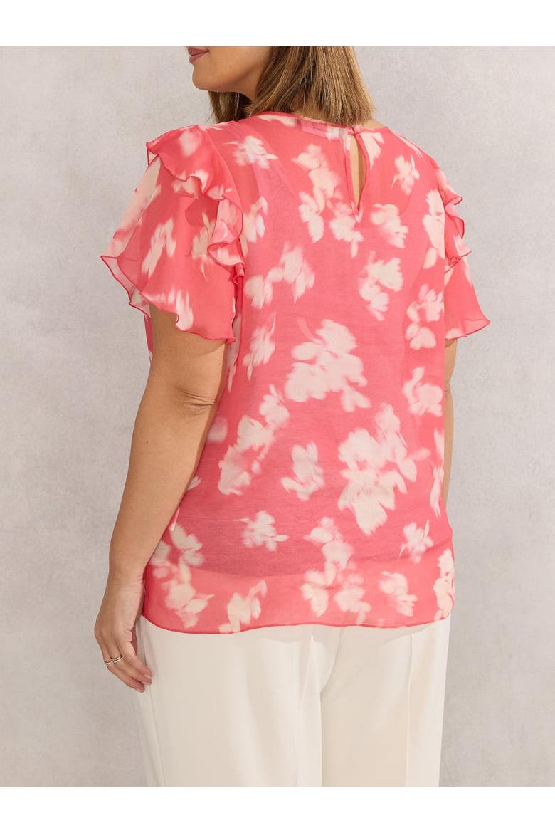 Floral Print Ruffle Overlay Blouse, Alternate, color, Coral