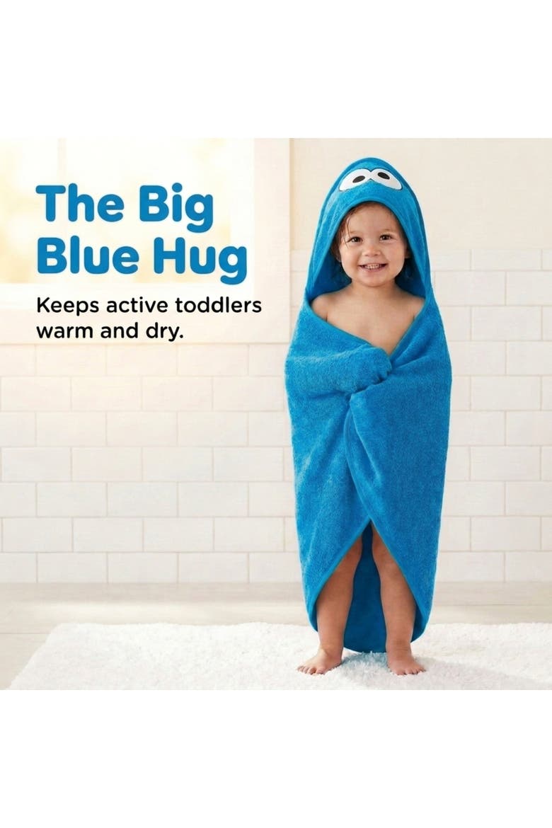 Hooded Towel, Alternate, color, Cookie Monster Blue