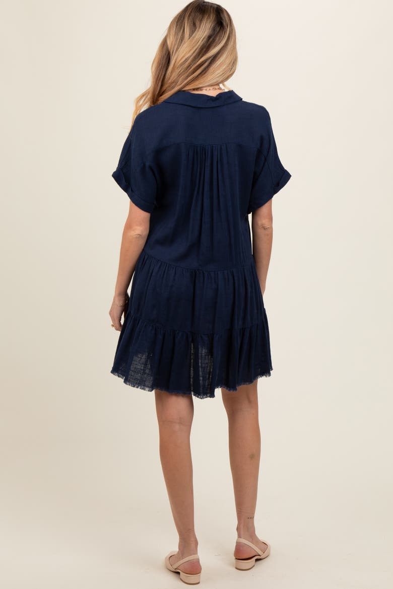 Tiered Linen Dress, Alternate, color, Navy Blue