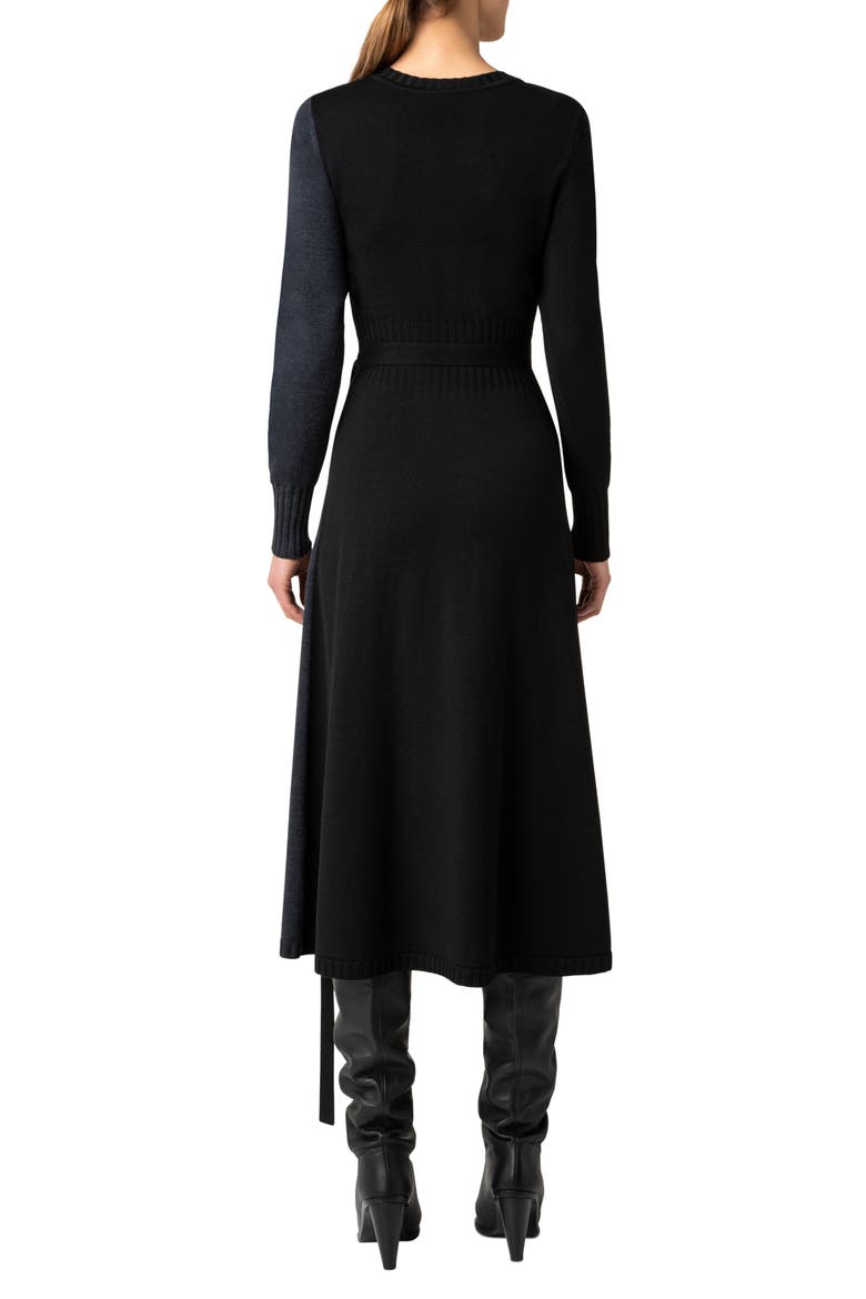 Colorblock Wrap Sweater Dress, Alternate, color, 989-BLACK-CHARCOAL
