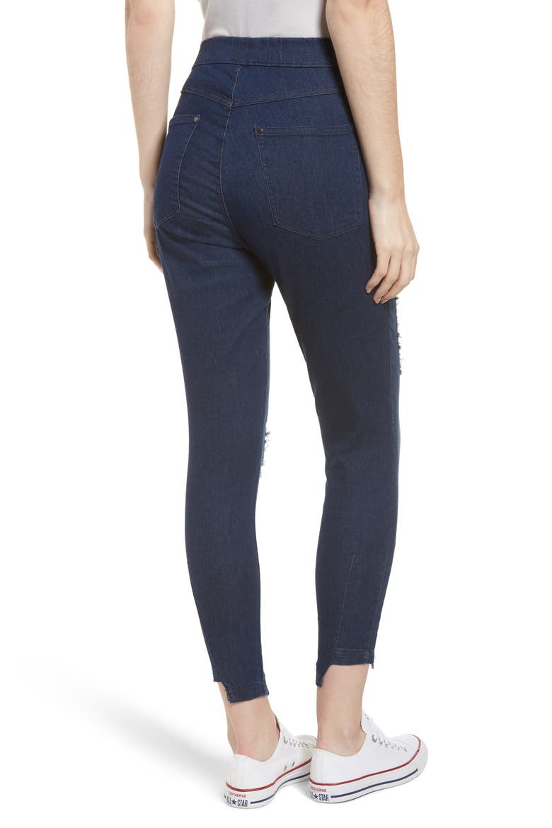 High Waist Distressed Denim Skimmer Leggings, Alternate, color, INK WASH
