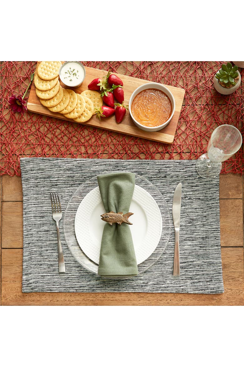 Tonal Recycled Cotton Slubby Rib Placemat Set/6, Alternate, color, Black/Off-White