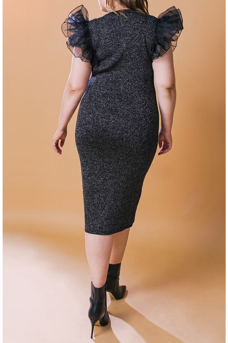Ruffle Metallic Sweater Dress, Alternate, color, BLACK METALLIC