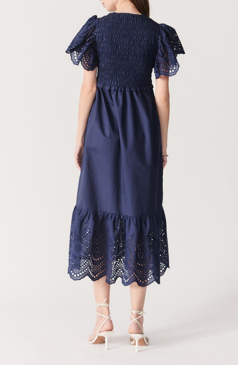 DELUC Avis Embroidered Ruffle Cotton Midi Dress, Alternate, color,