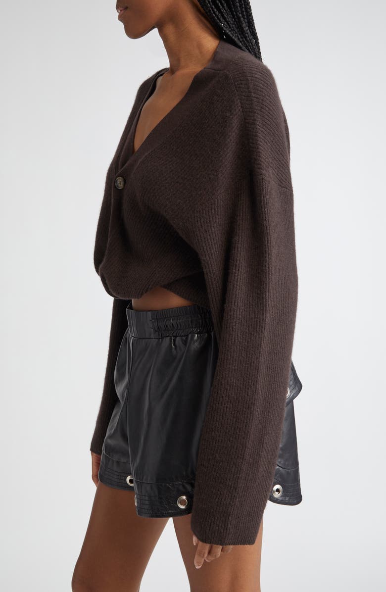 R13 Twisted Front Cashmere Rib Cardigan, Alternate, color, Dark Brown