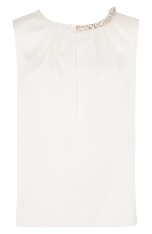 Milly Lily Satin Crystal Embellished Sleeveless Top In Ecru