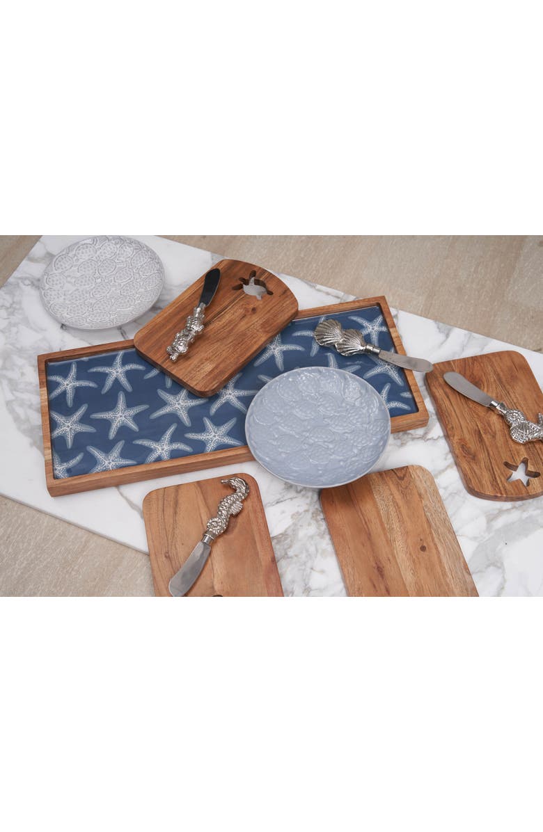 Gallerie II Sea Star Coastal Cheese Board Server with Metal Spreader Set of 2, Alternate, color, Silver