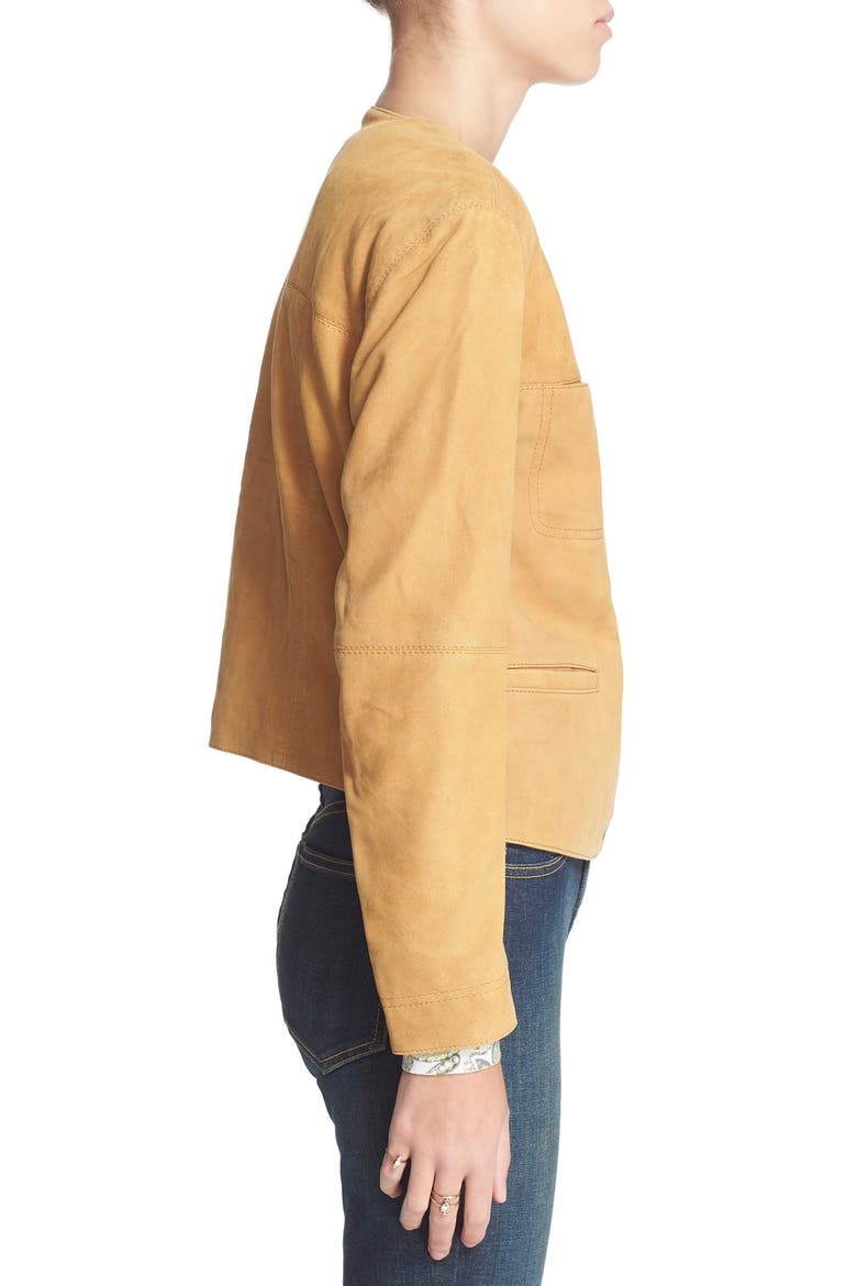 Collarless Suede Jacket, Alternate, color, GOLDEN HAZE
