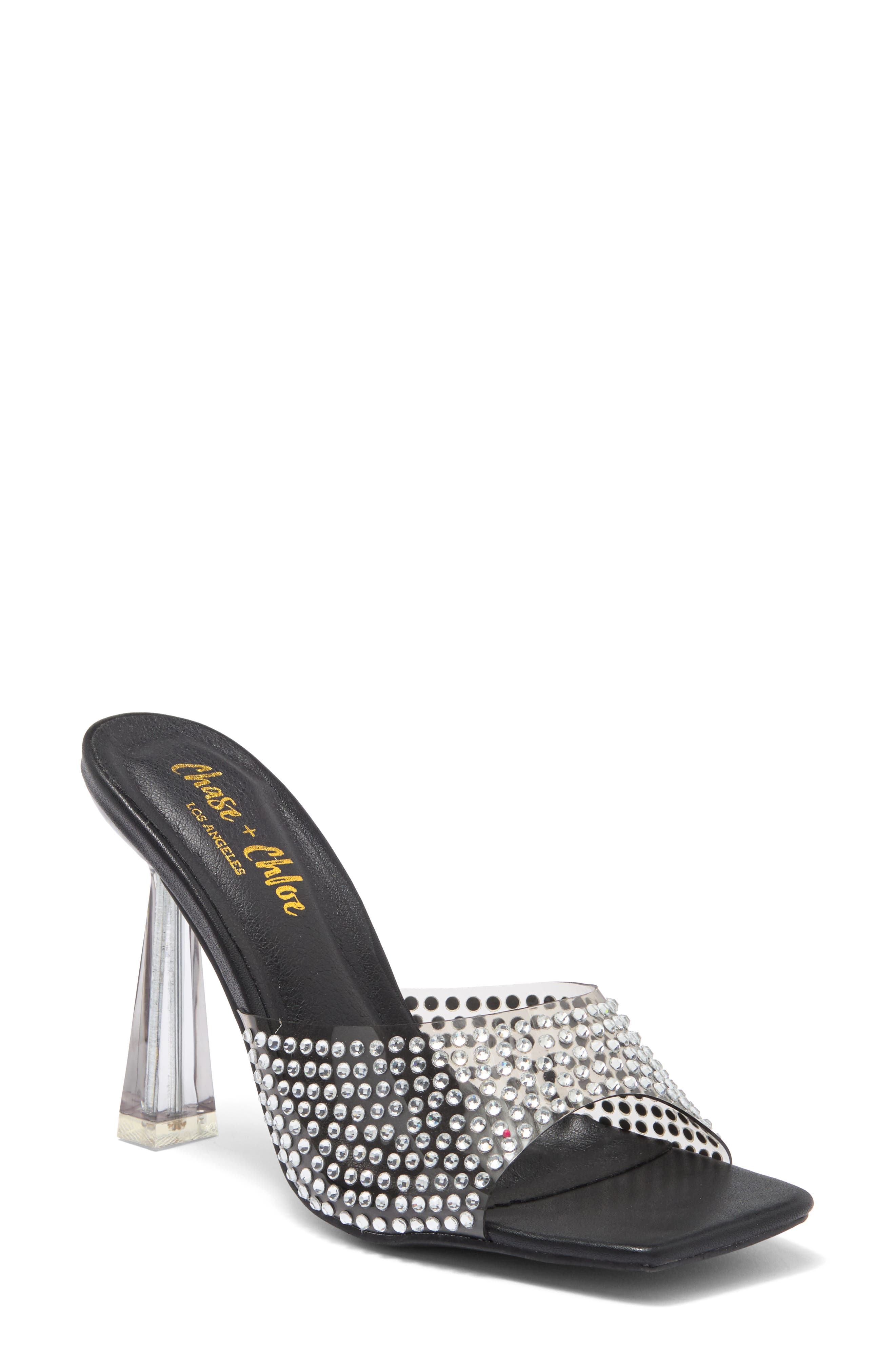 CHASE AND CHLOE Rhinestone Clear Sandal, Main, color, 