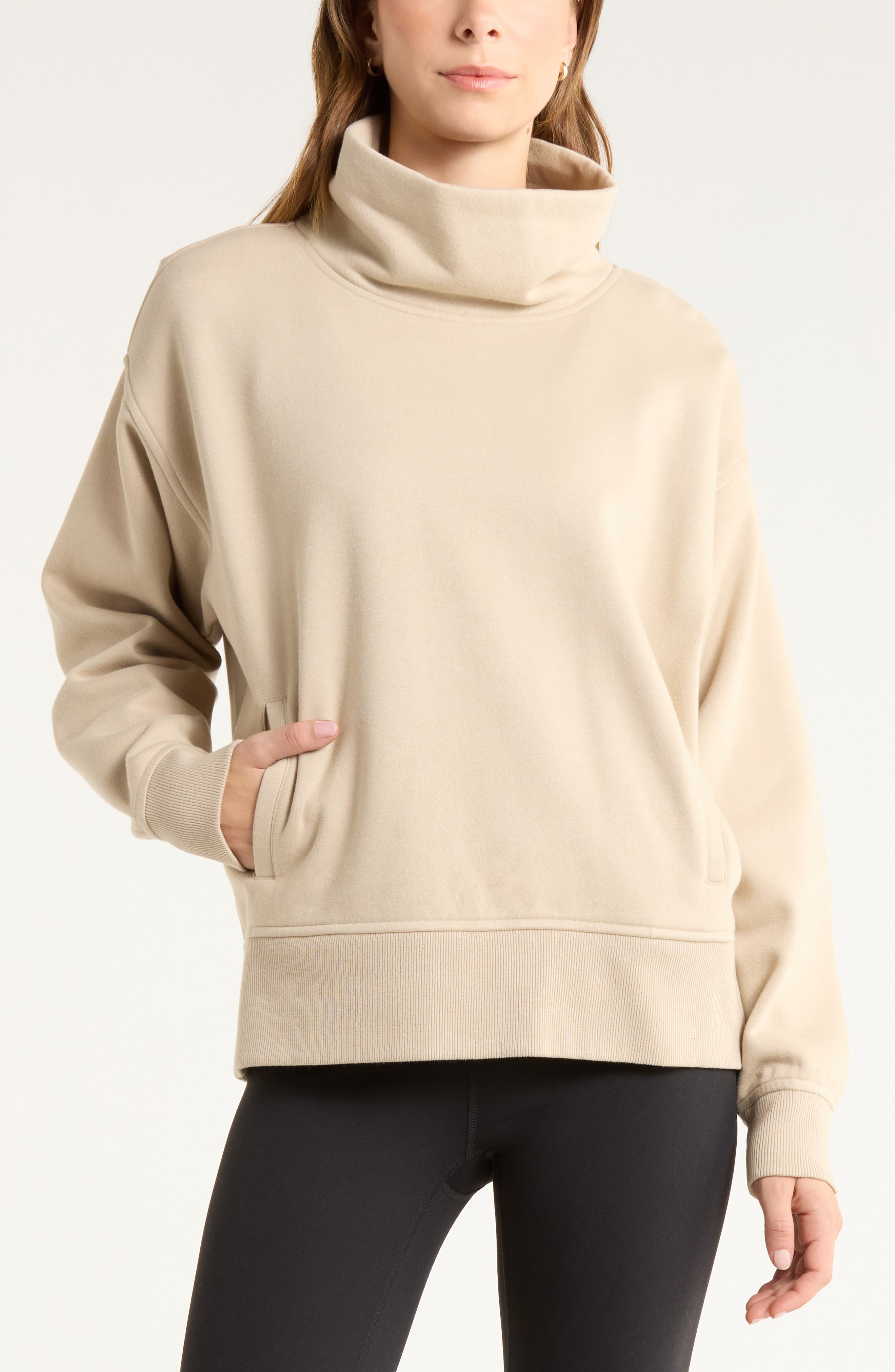 Zella Ultracozy Fleece Funnel Neck Top