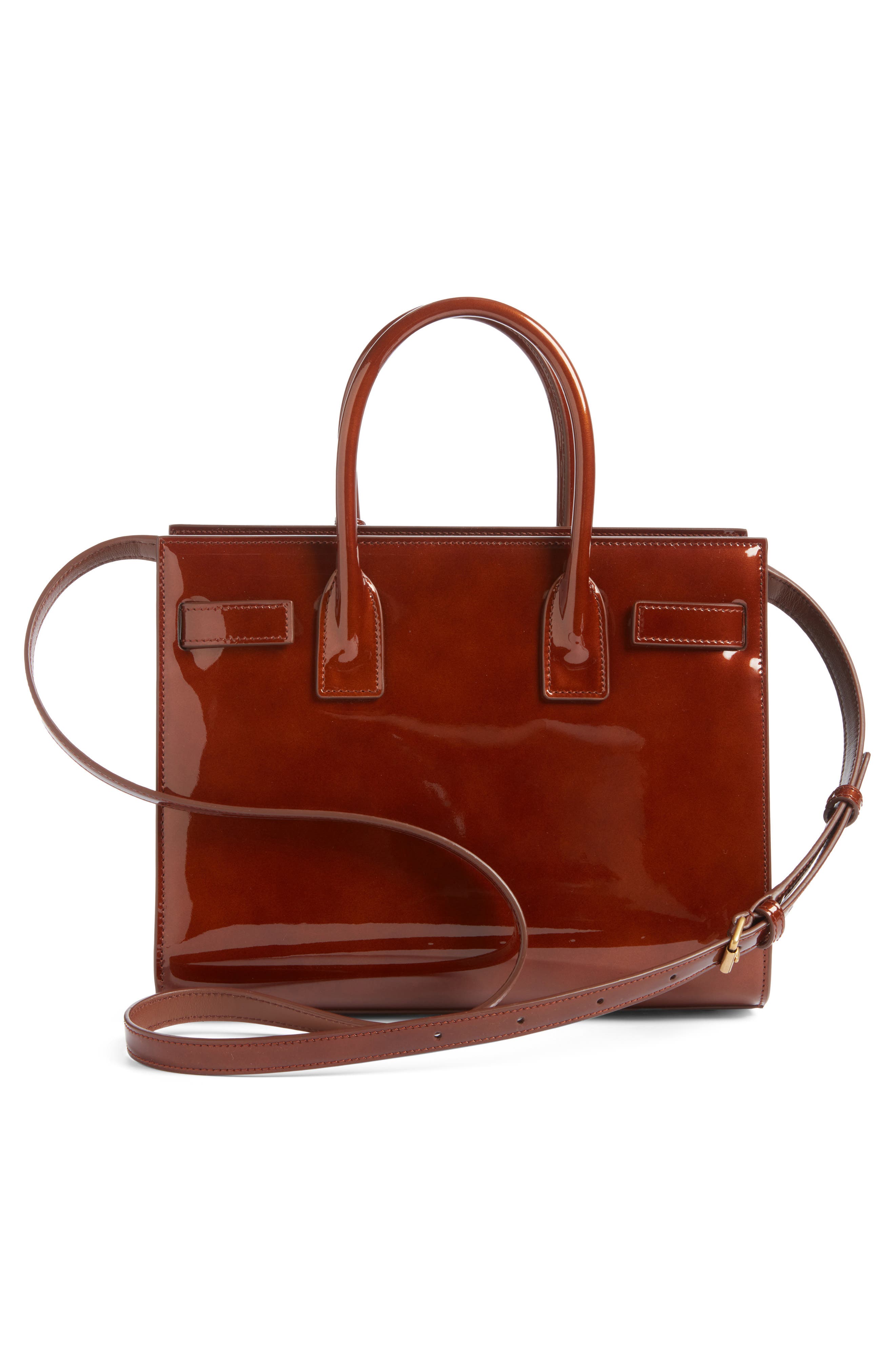 Saint Laurent Baby Sac de Jour Patent Leather Tote, Alternate, color, Chataigne