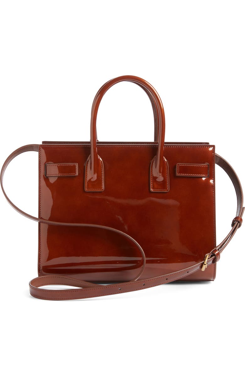 Saint Laurent Baby Sac de Jour Patent Leather Tote, Alternate, color, Chataigne