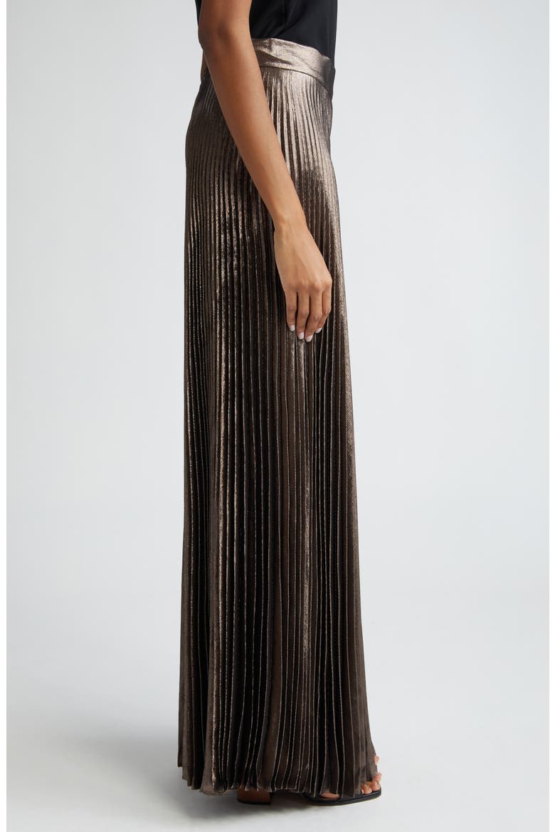 Panteon Pleated Metallic Silk Blend Wide Leg Pants, Alternate, color, BRONZE
