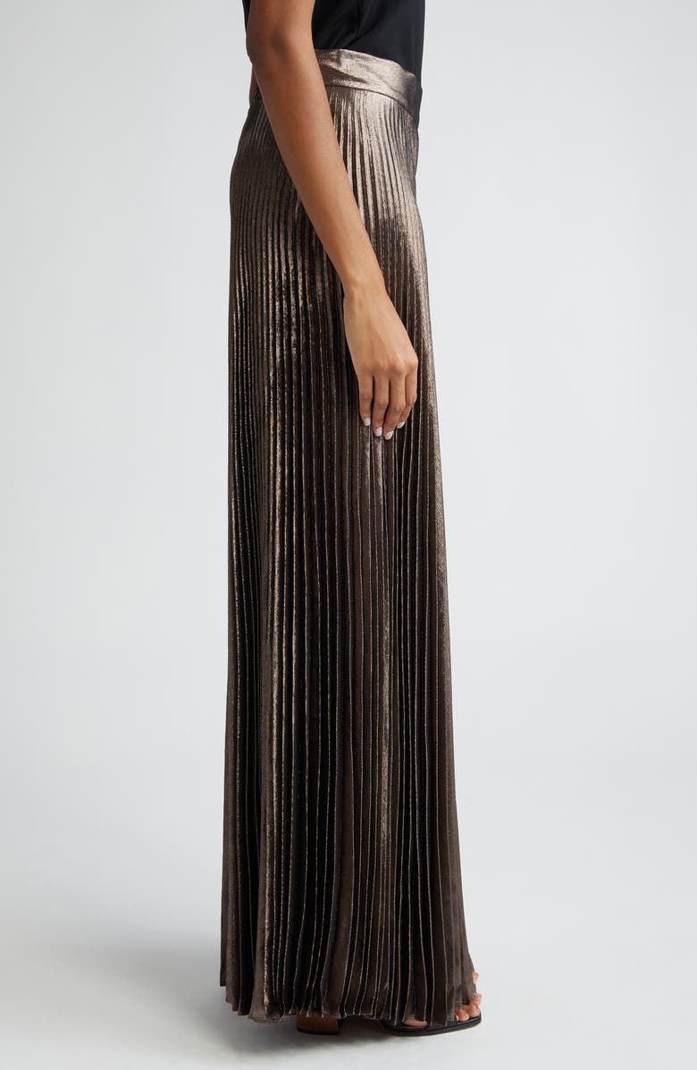 Max Mara Panteon Pleated Metallic Silk Blend Wide Leg Pants, Alternate, color, Bronze