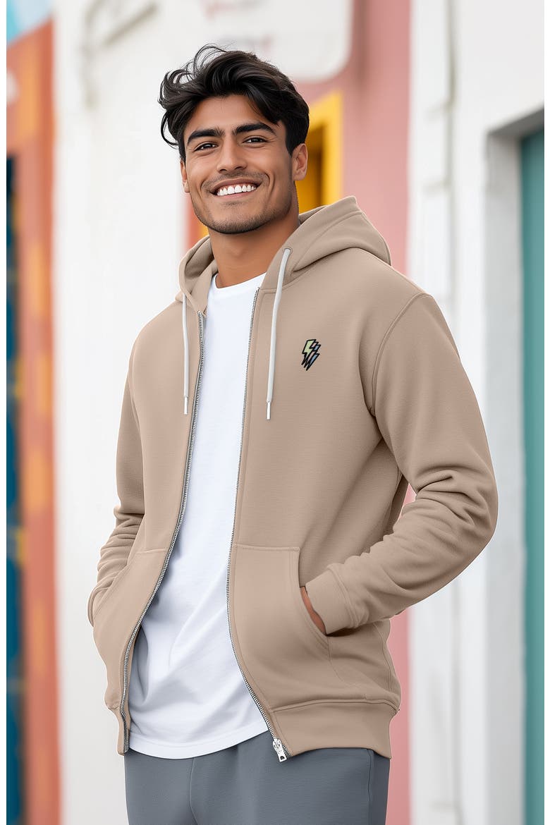 Lightning Bolt Zip Hoodie, Alternate, color, Tan