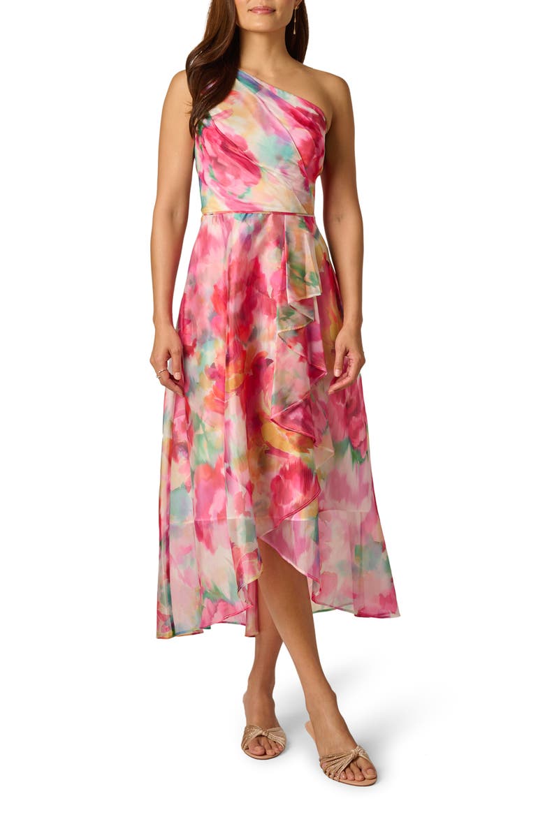 Floral Print One-Shoulder High/Low Cocktail Dress, Main, color, IVORY MULTI