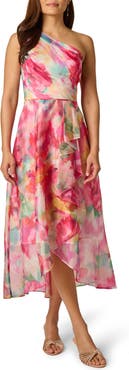 Adrianna Papell Floral Print One-Shoulder High/Low Cocktail Dress