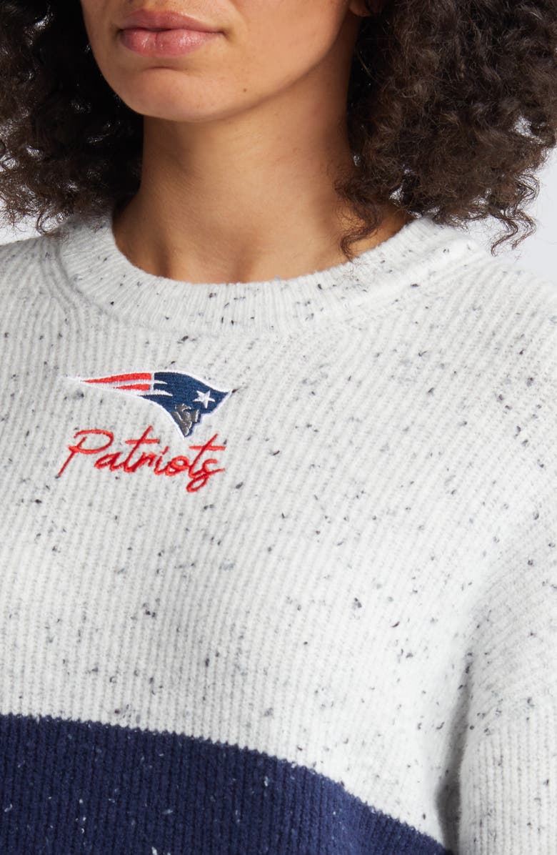 WEAR by Erin Andrews Women's WEAR by Erin Andrews  White/Navy New England Patriots Lighweight Modest Crop Color-Block Pullover Sweater, Alternate, color, White