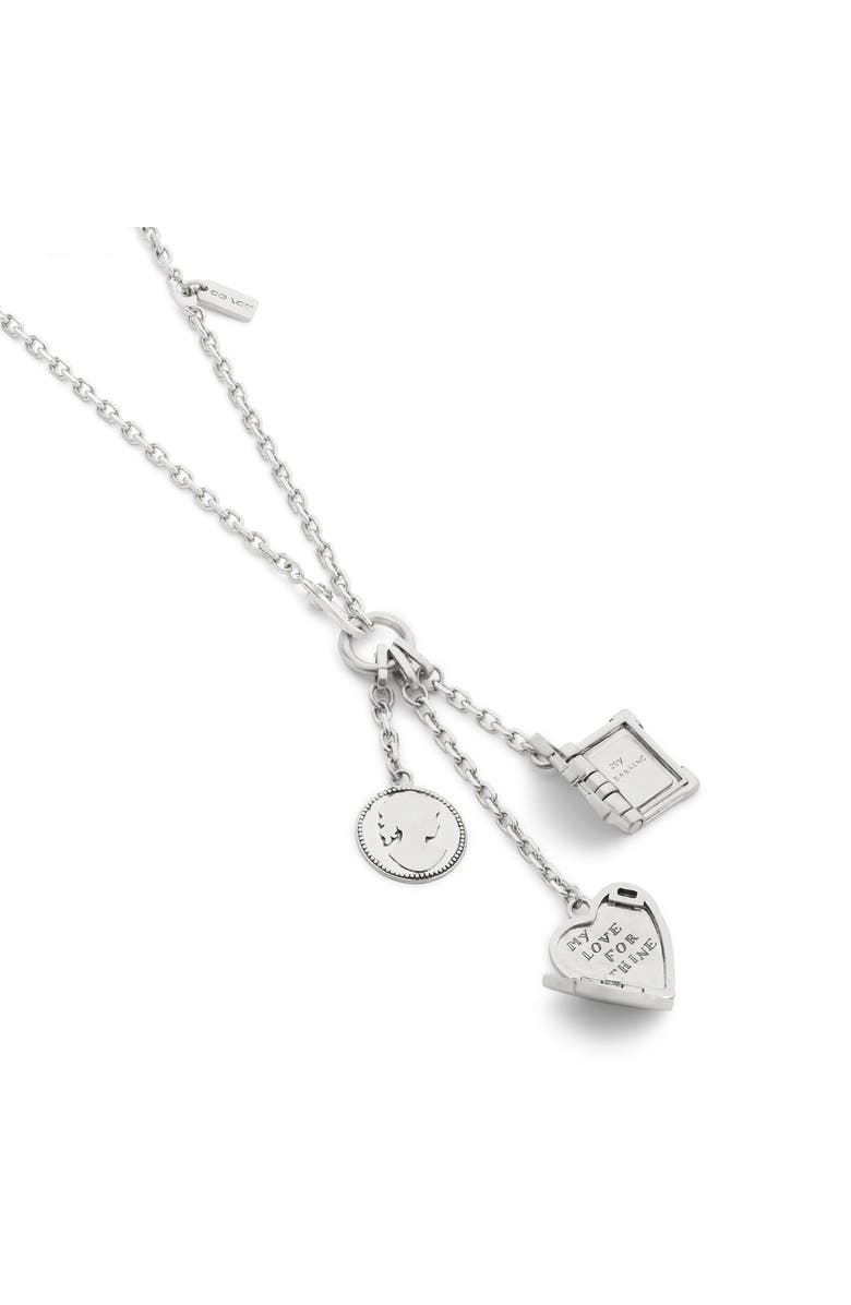 COACH Multi Charm Lariat Necklace, Alternate, color, Antique Silver