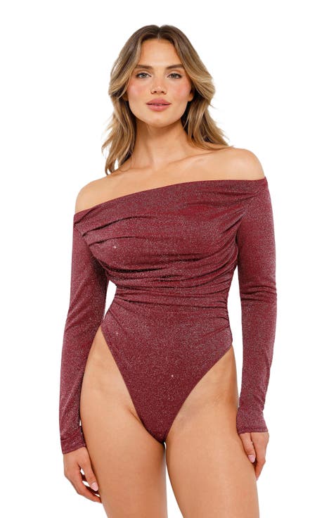 Shapewear Metallic Knit Long Sleeve Slimming Bodysuit