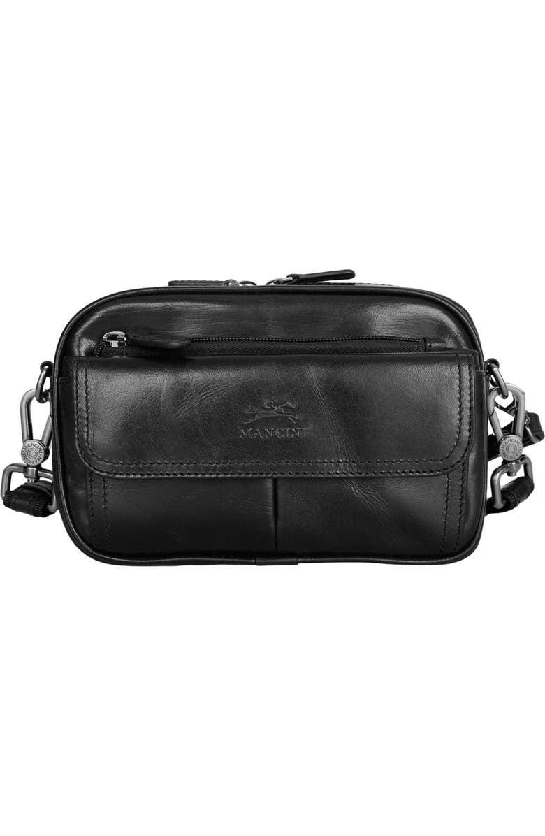 Mancini Buffalo Leather Organizer Crossbody Bag, Main, color, Black