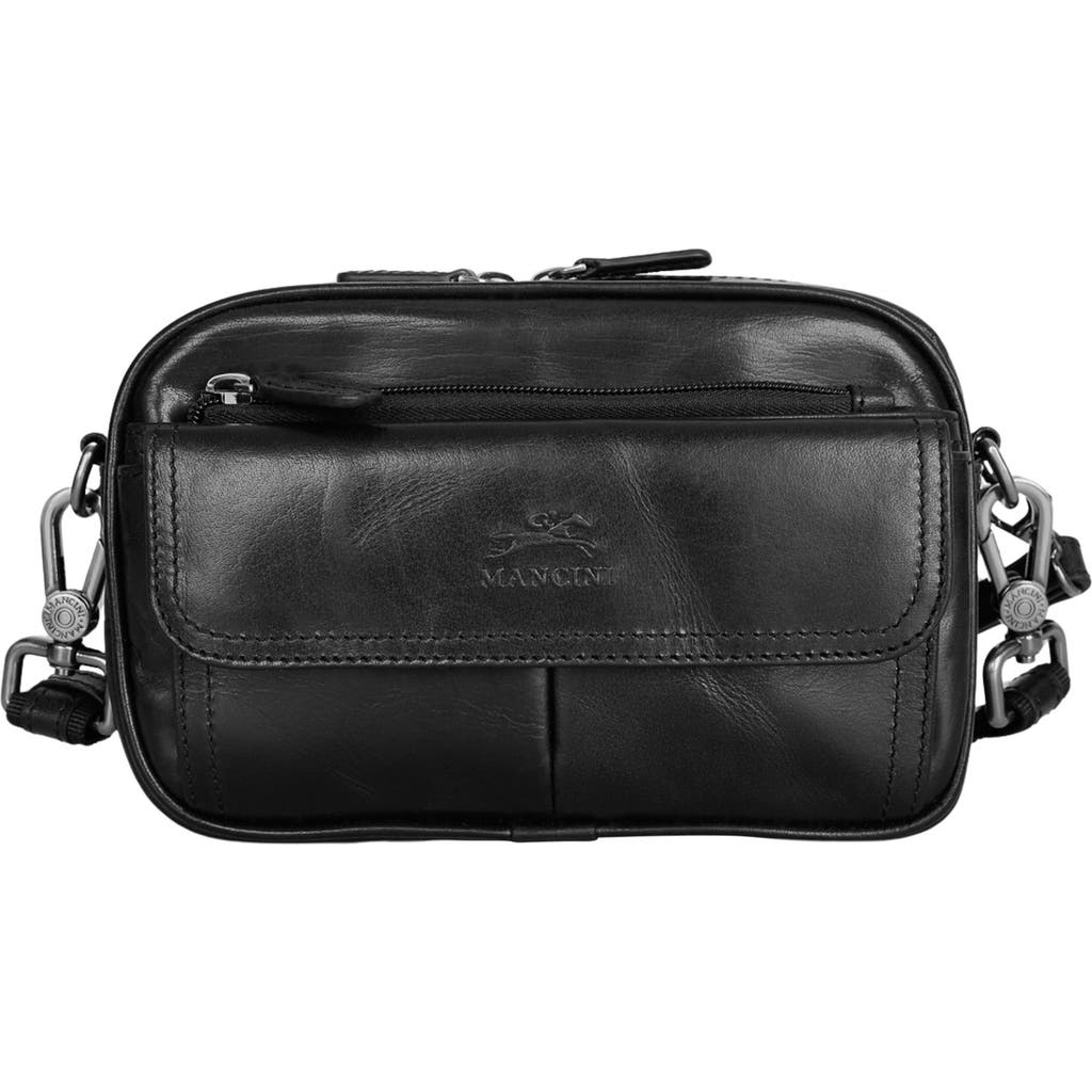 Mancini Buffalo Leather Organizer Crossbody Bag In Black