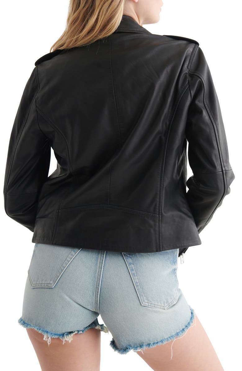 Lucky Brand Leather Moto Jacket, Alternate, color, Washed Black/ Black