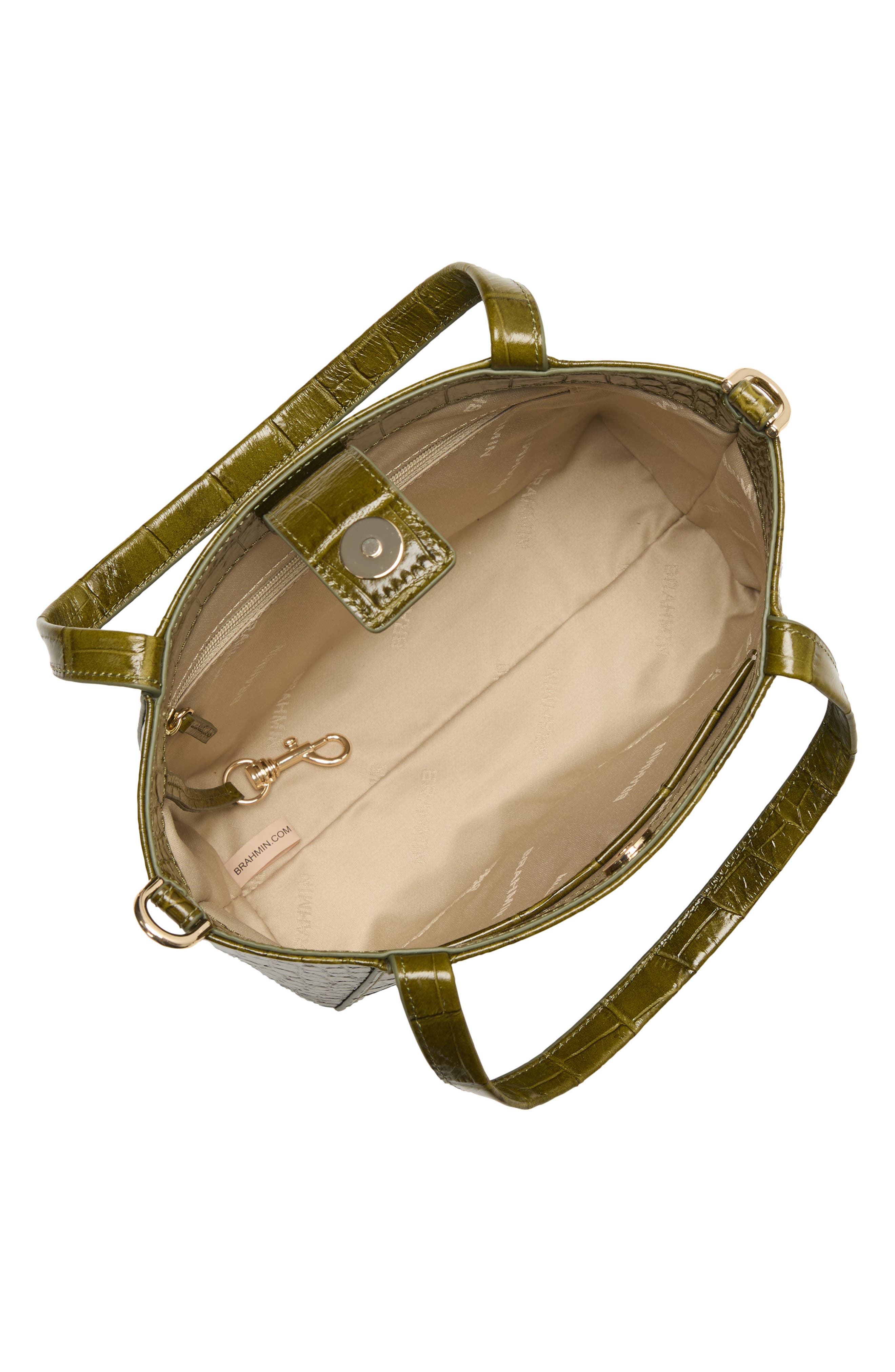 Small Mona Croc Embossed Leather Tote, Alternate, color, OLIVE