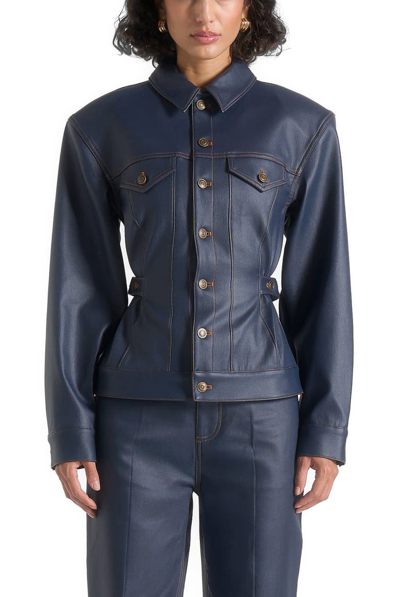 Karla Wax Effect Cinch Waist Jacket, Main, color, Indigo