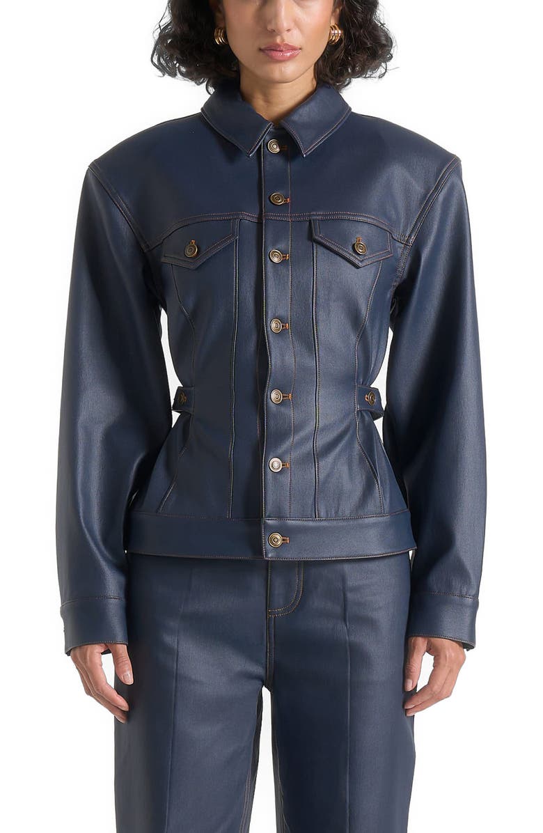 Manière De Voir Karla Wax Effect Cinch Waist Jacket, Main, color, Indigo
