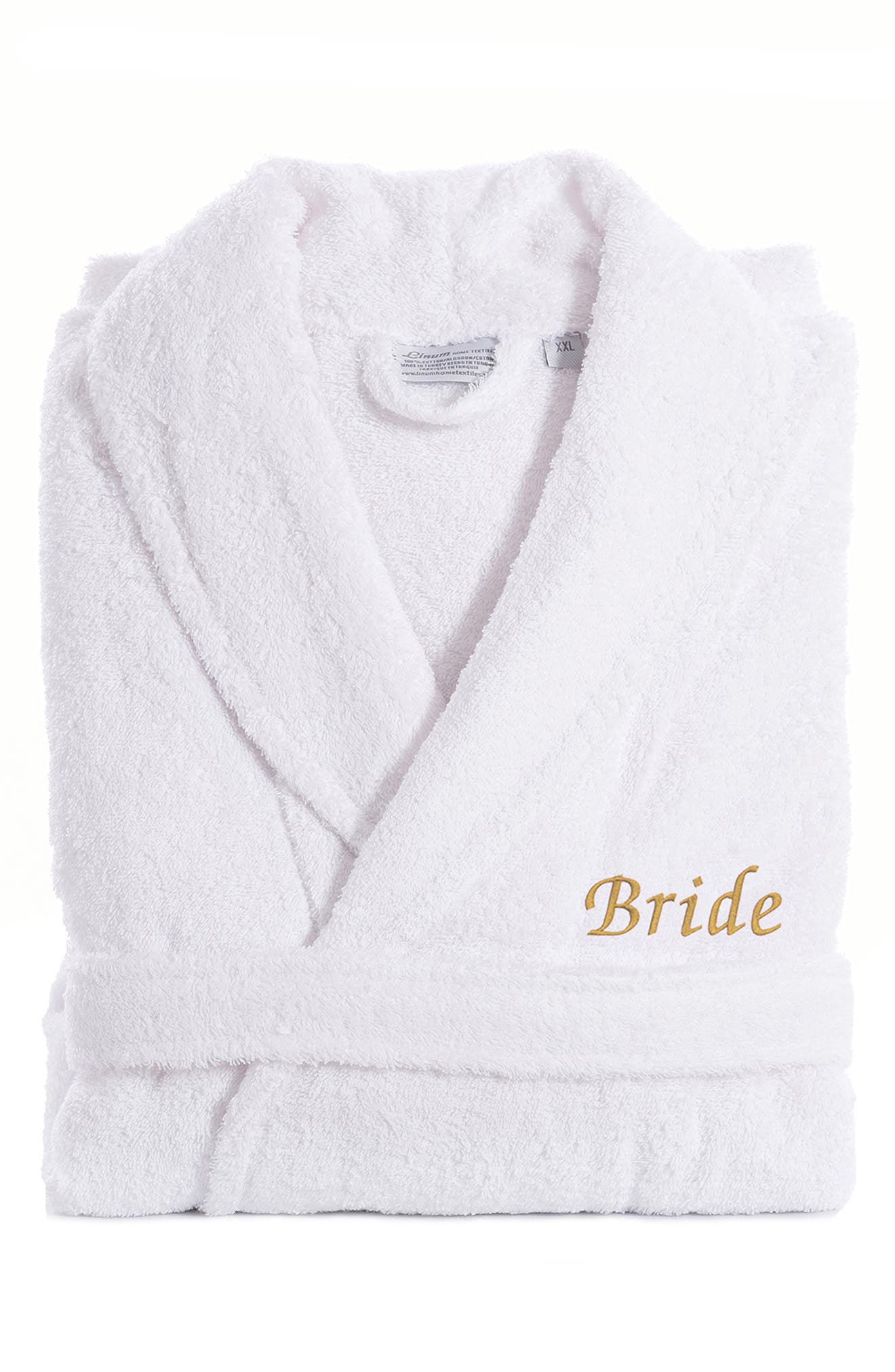 Linum Home Textiles Gold Embroidered 'Bride' Terry Bathrobe