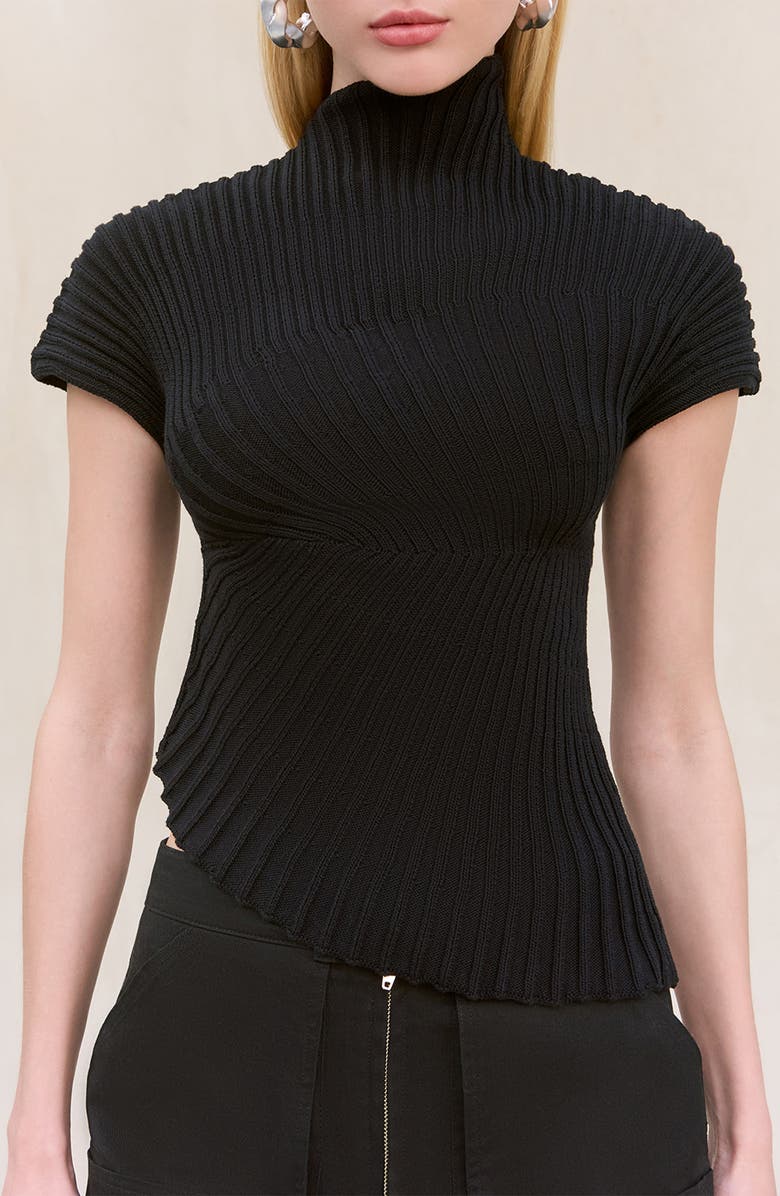 Cult Gaia Annemie Cotton Asymmetric Funnel Neck Knit Top, Alternate, color, Black