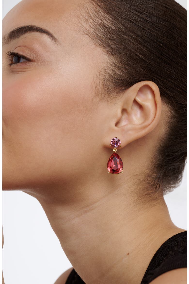 Teaire Crystal Drop Earrings, Alternate, color, GOLD TONE / PINK MULTI CRYSTAL