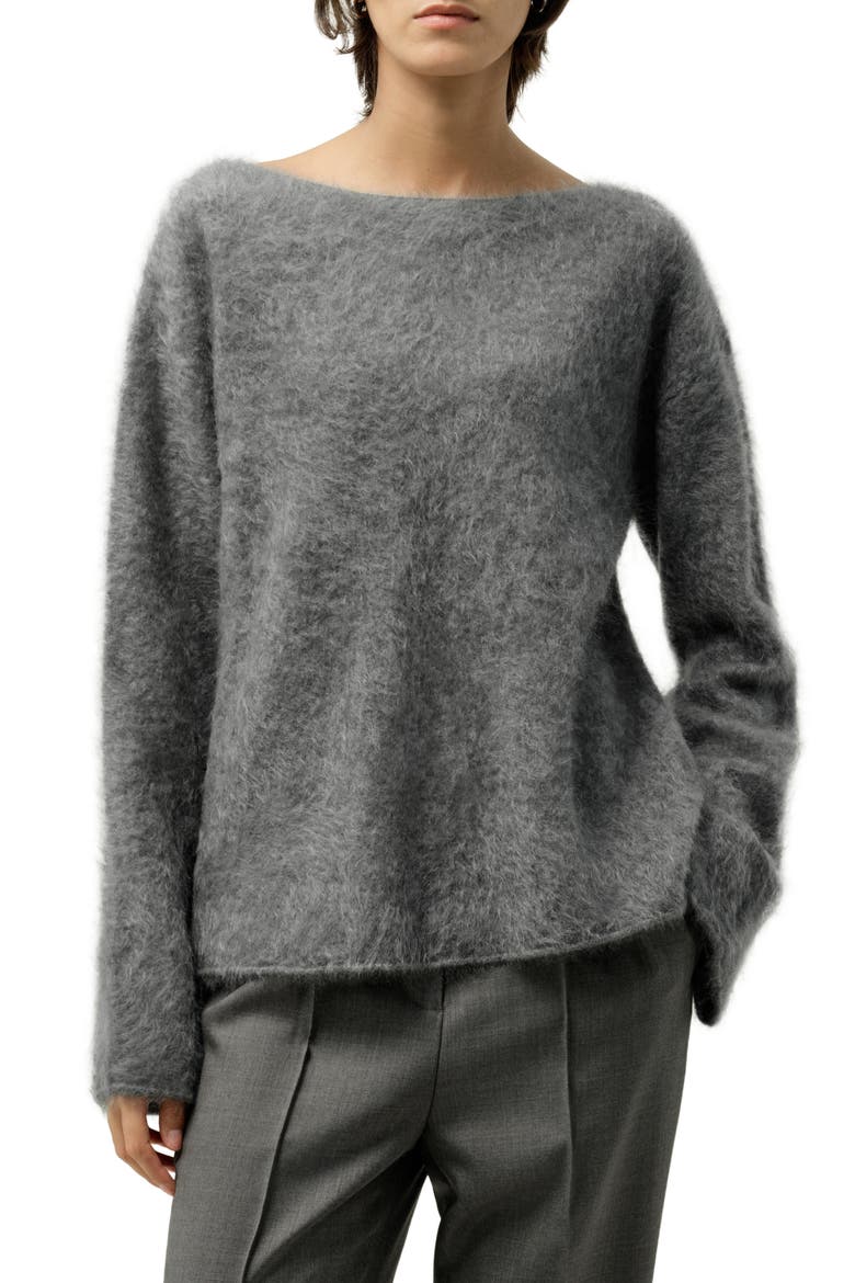 Women's Boat-Neck Brushed Cashmere Sweater, Main, color, Thunder