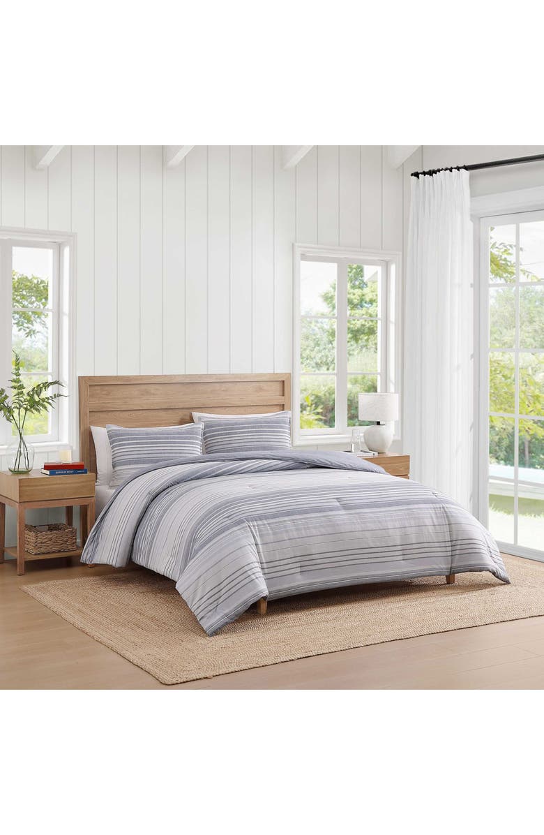 Tommy Hilfiger Bold Stripe Texture Cotton Percale Duvet Cover & Shams Set, Alternate, color, Light / Medium Grey