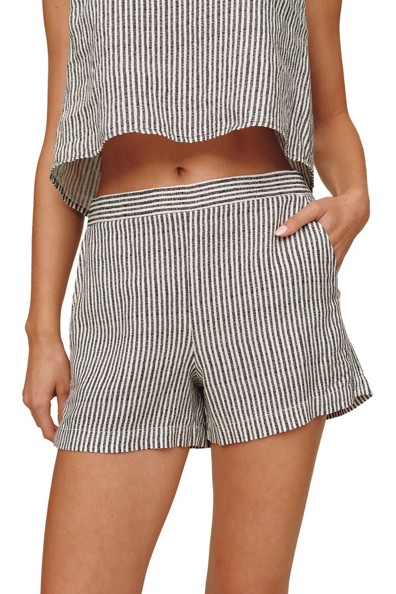 Catalina Stripe Pull-On Linen Blend Shorts, Main, color, HATCH STRIPE
