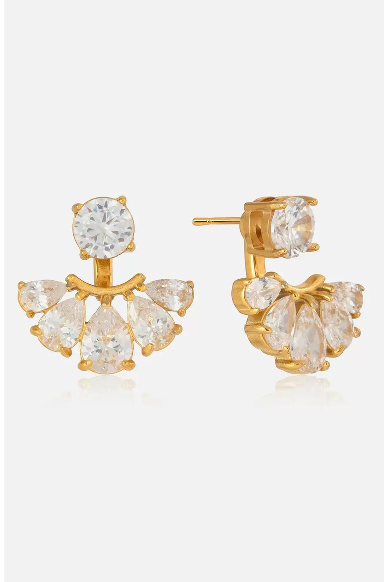 Cubic Zirconia Fan Drop Stud Stainless Steel Earrings, Main, color, Gold-Tone