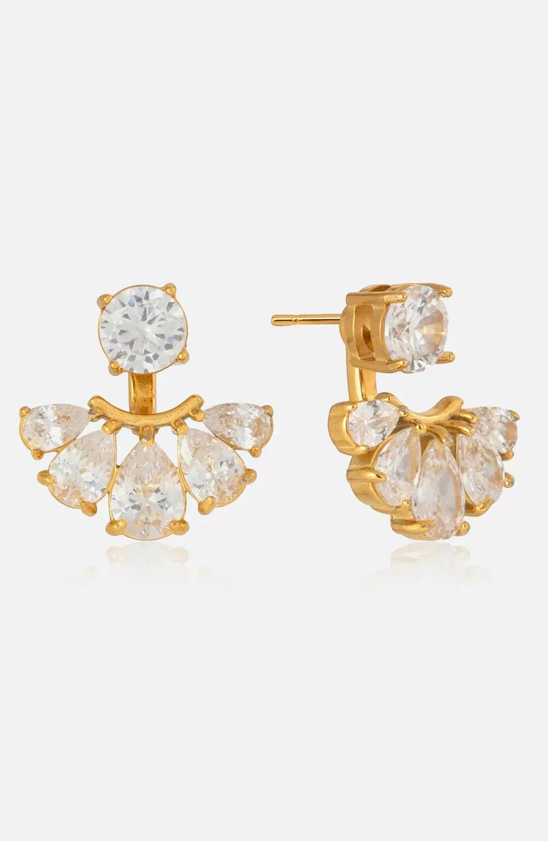 Kellery Cubic Zirconia Fan Drop Stud Stainless Steel Earrings, Main, color, Gold-Tone