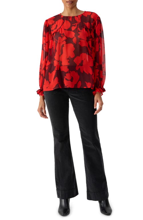 Sanctuary Ruffle Moment Print Chiffon Top